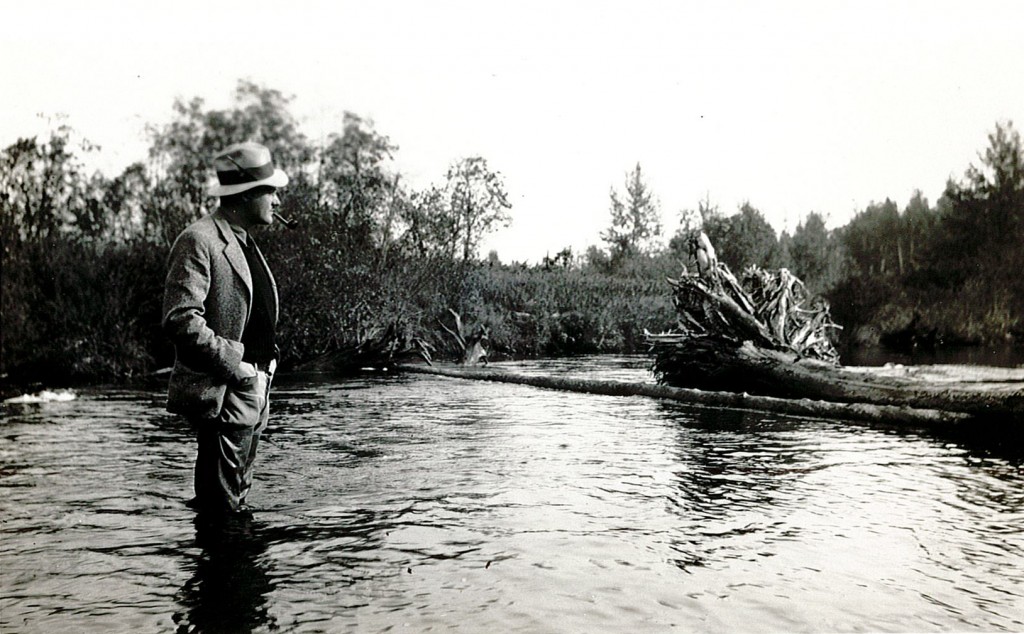 This 1930's fisheries scientist surveys a habitat improvement project. Credit: Institute for Fisheries Research 