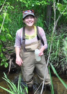 HRWC intern Gianna Petito sampling at a Norton Creek site.