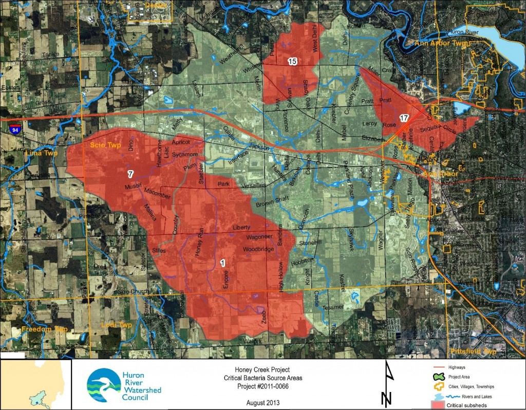 Target areas for reducing bacteria contamination in Honey Creek