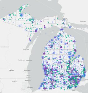 The state of Michigan maintains a PFAS Geographic Information System that shows PFAS investigation sites and sampling results.