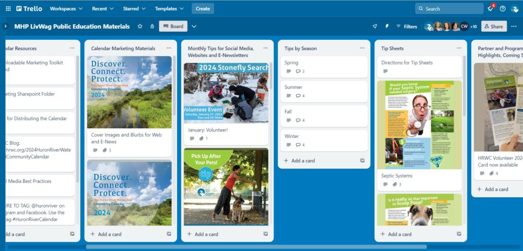 Boxes of images arranged in columns on a Trello website board.
